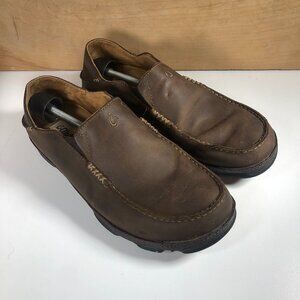 Olukai Moloa Dark Brown Leather Slip On Convertible Casual Shoes Moccasins 10.5